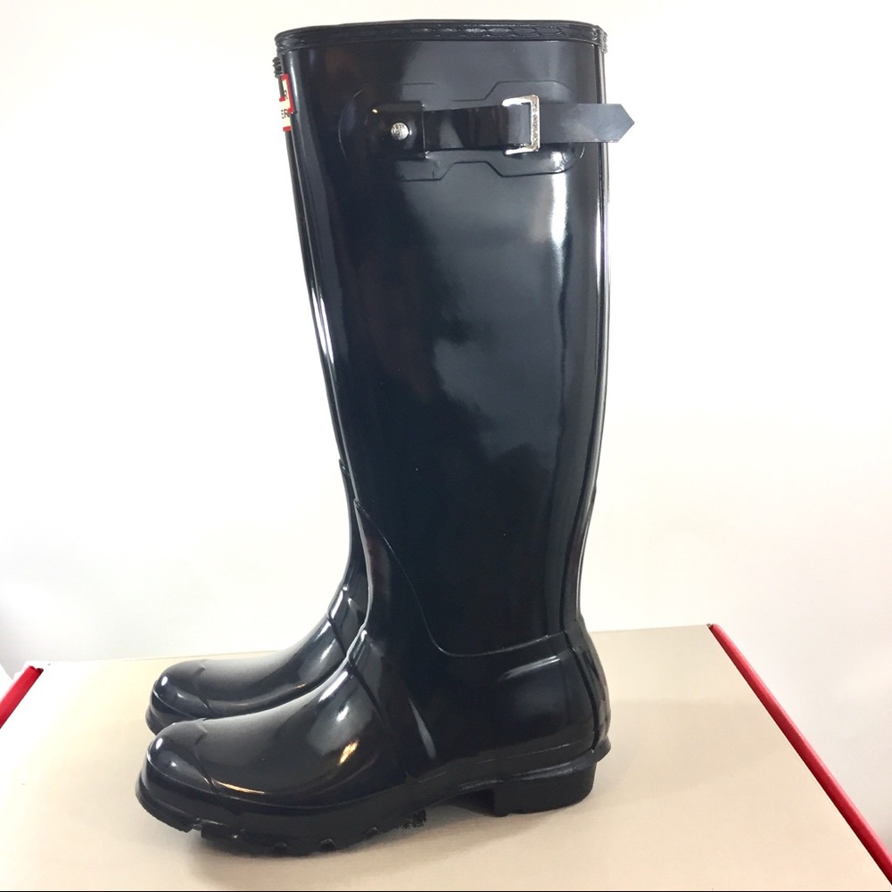 Hunter 9 Womens Black Tall Gloss Boots Welies